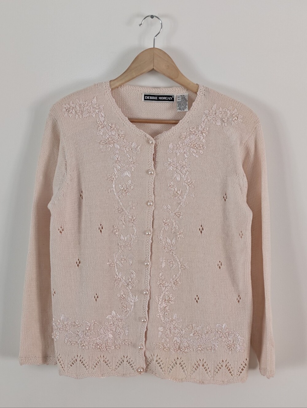 Debbie Morgan Beaded Floral Embroidered Cardigan Sweater - M